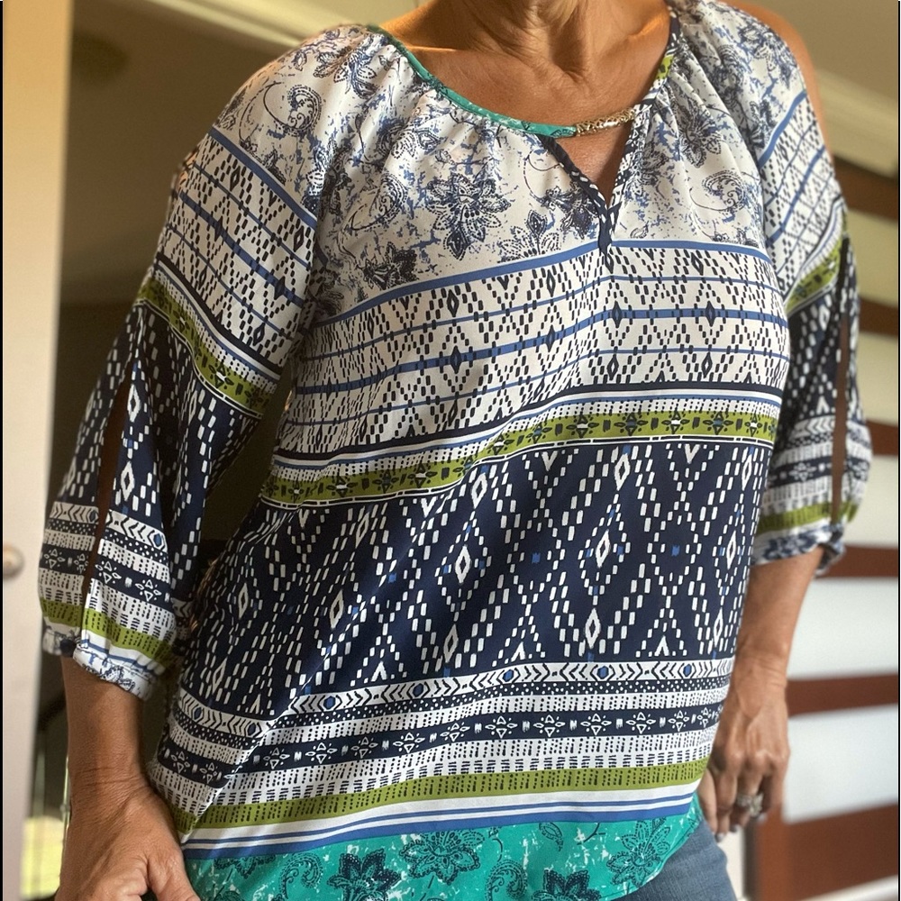 By & By Casual Blouse w/ gold bar accent